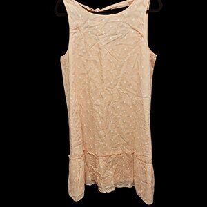 Loft | Peach Swiss Dot Ruffle Hem Dress | Size Large
